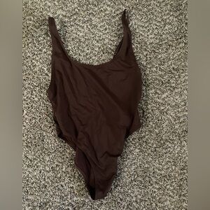 SKIMS brown high waisted one piece swim suit